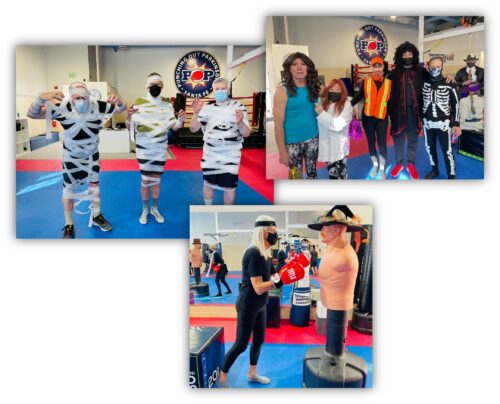 Photos of Punching Out Parkinson's Santa Fe staff, volunteers, and participants dressed for Halloween
